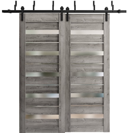 Sartodoors Sturdy Barn Door 18 x 80in, Matte Black Clear Glass, 6.6FT Rail Hangers Heavy Hardware Set LUCIA2166BD-B-BLK-18